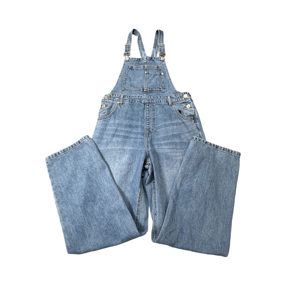 Forever 21 Overalls Womens M 32x28 Blue Wide Leg Denim Cotton Boho